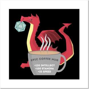 Epic Coffee Mug with Dragon and Twenty Sided Dice for Gamers Posters and Art